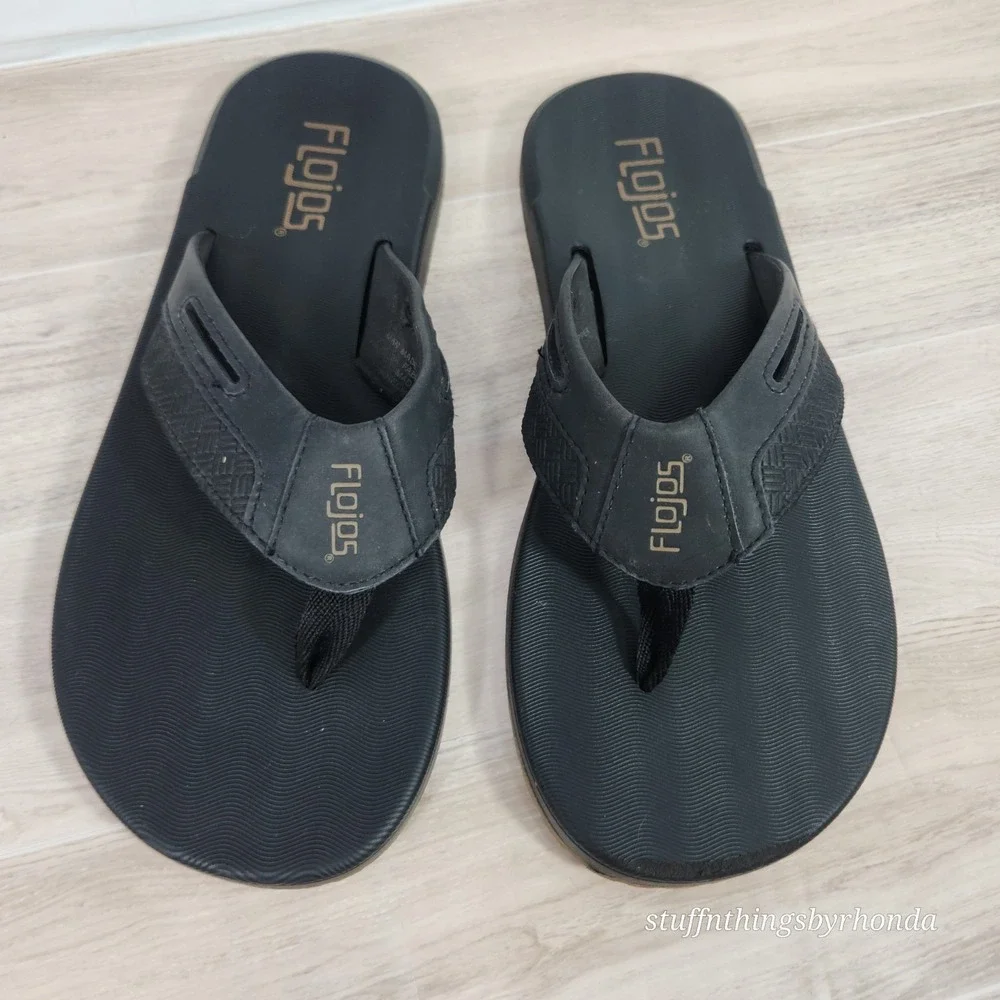 Flojos Men's Memory Foam Sandals Flip Flops Black Size 8